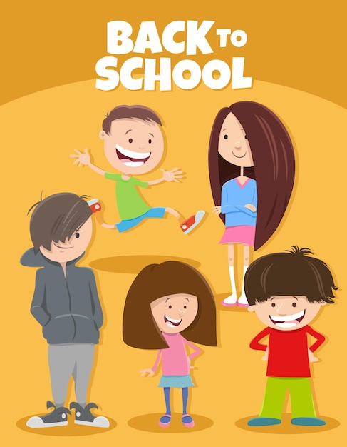 Cartoon happy children with back to school caption