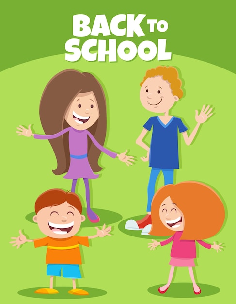 Cartoon happy children with back to school caption