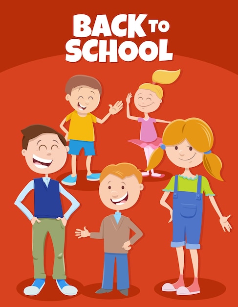 Vector cartoon happy children with back to school caption