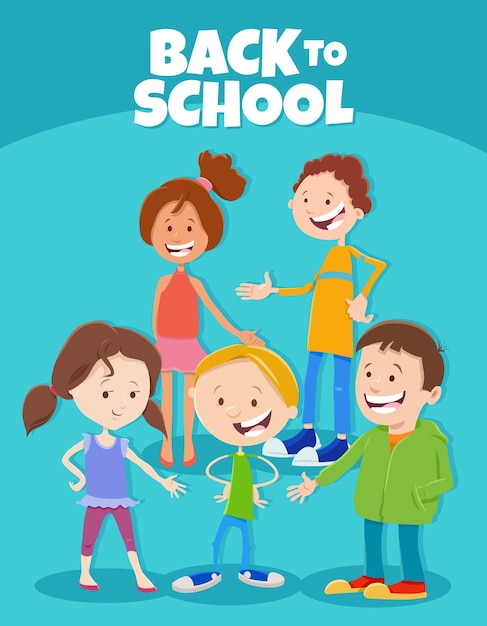 Cartoon happy children with back to school caption