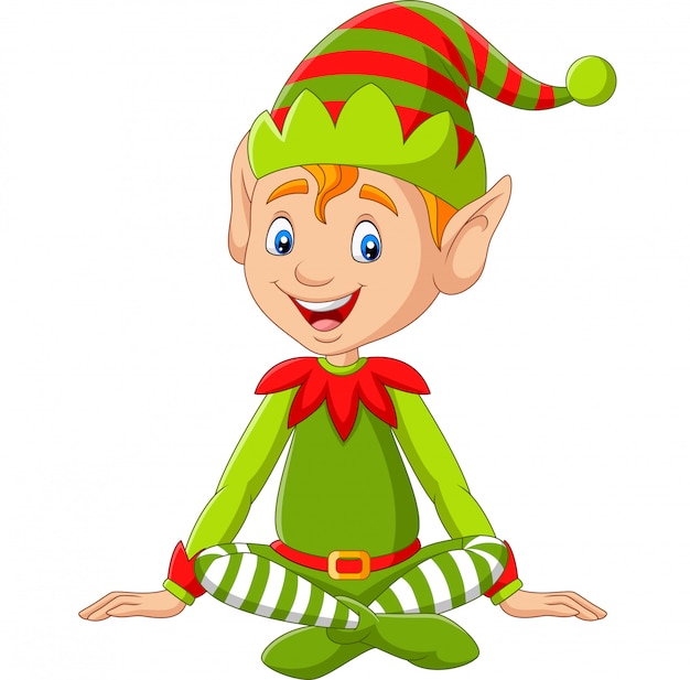 Cartoon happy christmas elf sitting