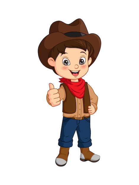 Cartoon happy cowboy boy giving thumbs up