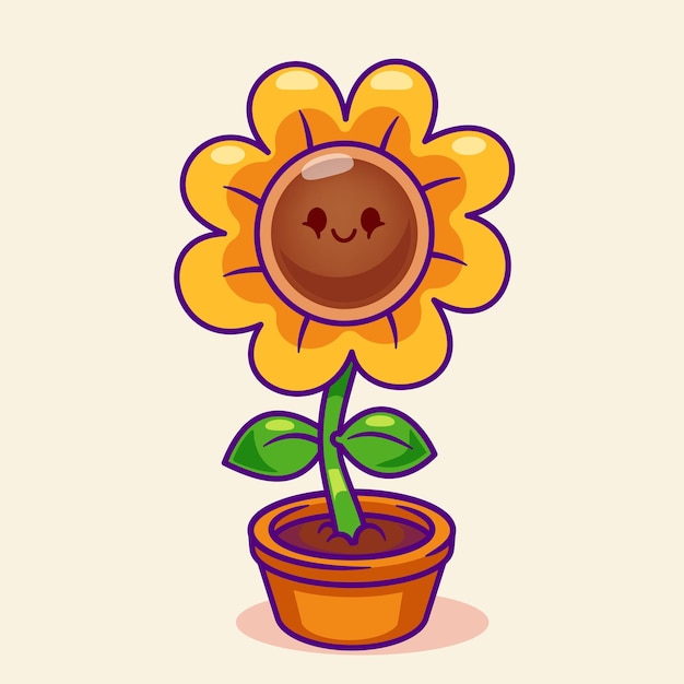 Vector cartoon happy cute sunflower nature cartoon vector illustration