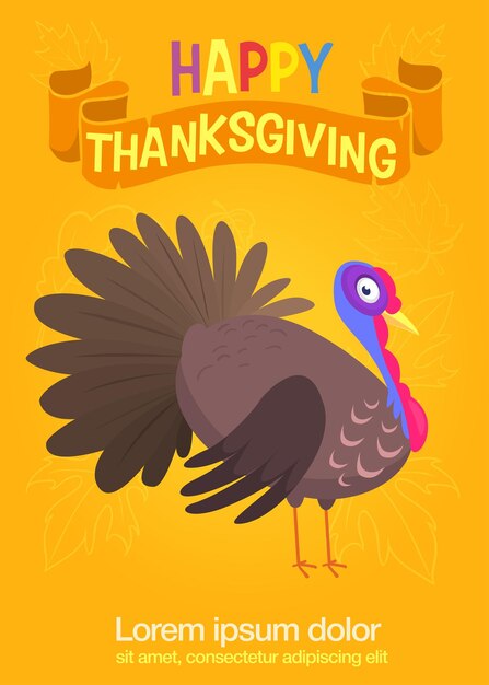 Vettore cartoon happy cute thanksgiving turkey bird illustrazione vettoriale isolata design per il giorno del ringraziamento