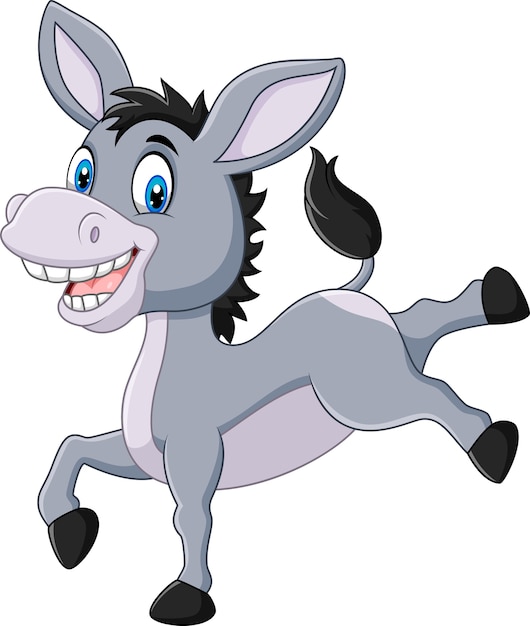 Vector cartoon happy donkey isolated on white background