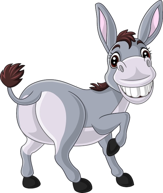 Vector cartoon happy donkey on white background