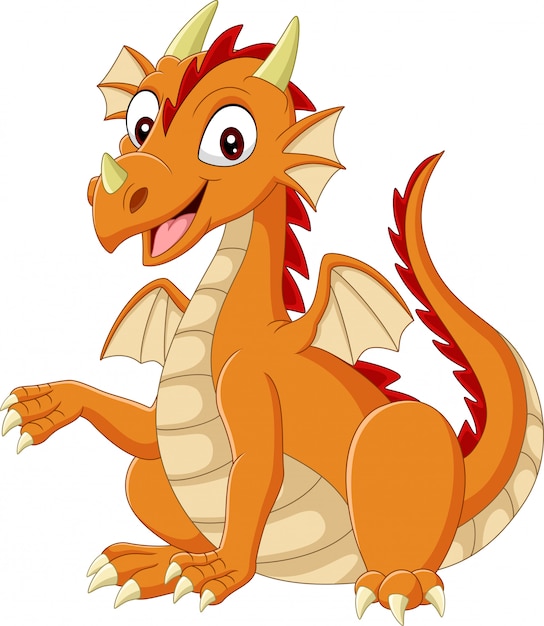 Vector cartoon happy dragon on white