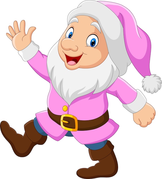 Cartoon happy dwarf waving hand