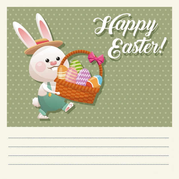 Cartoon happy easter bunny basket egg