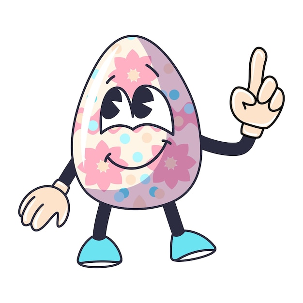 Vettore personaggio di cartone animato felice pasqua groovy egg personaggio di vacanza personaggio isolato su sfondo bianco