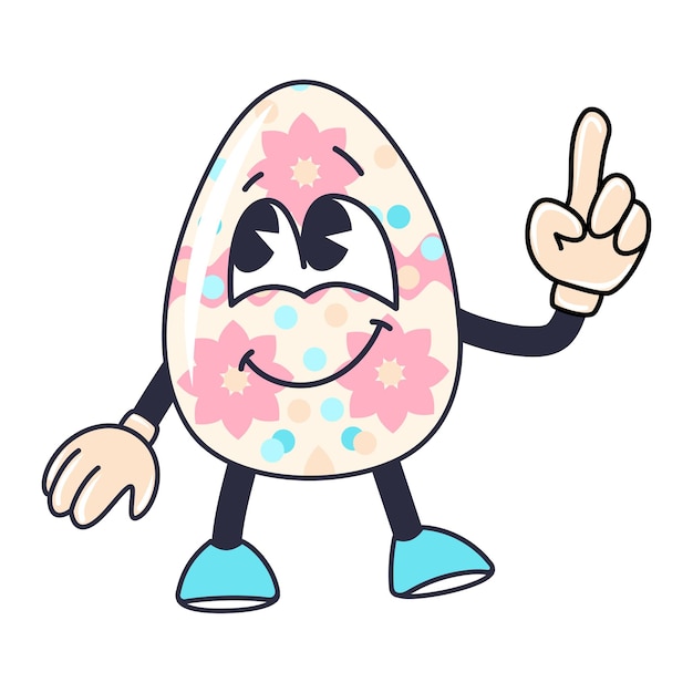 Vettore personaggio di cartone animato felice pasqua groovy egg personaggio di vacanza personaggio isolato su sfondo bianco