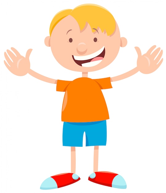 Vector cartoon of happy elementary age kid boy