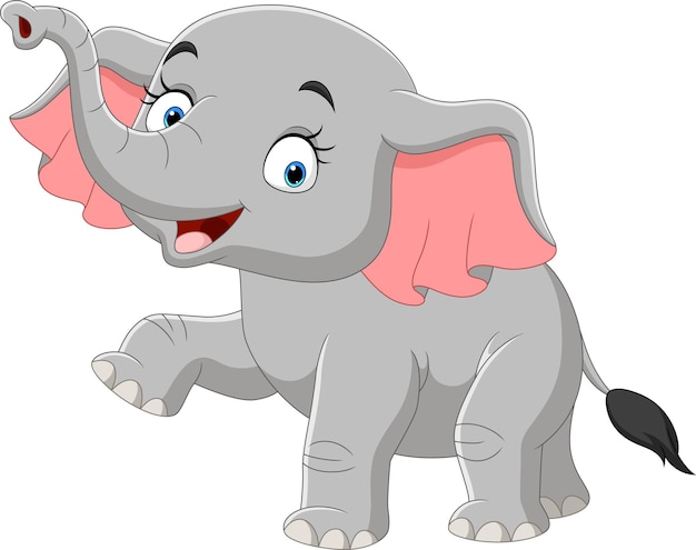 Мультфильм счастливый слон на белом фоне