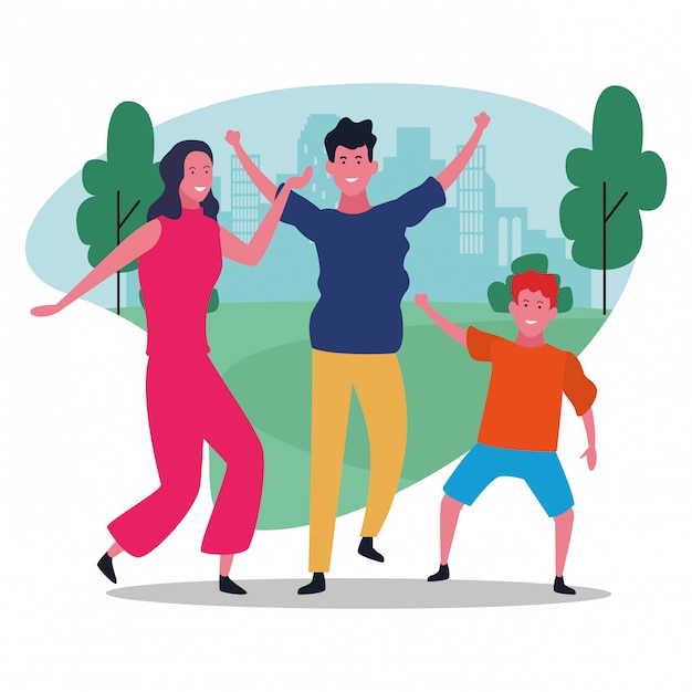 Vector cartoon happy family in the park design