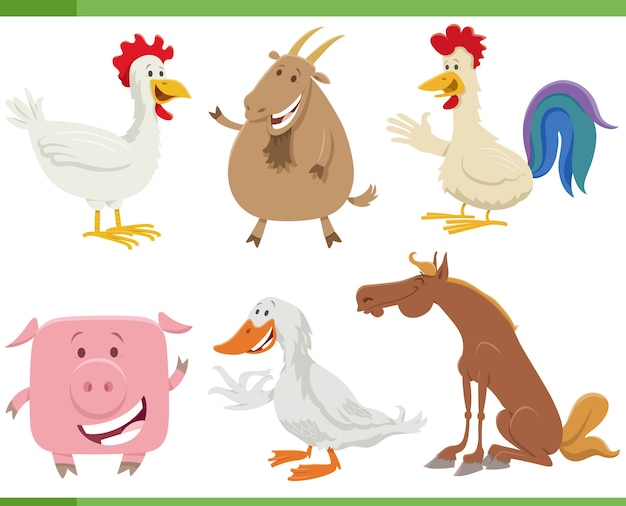 cartoon happy farm animal characters set