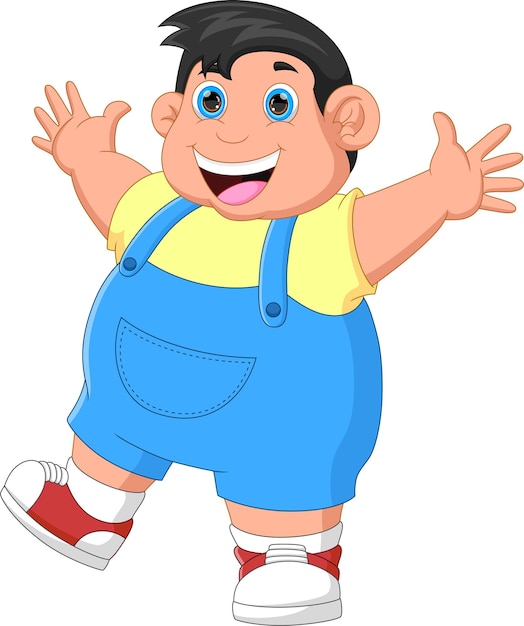 cartoon happy fat boy waving