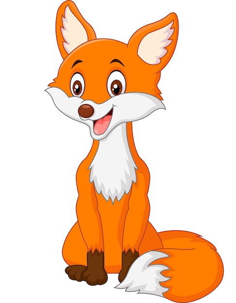 Cartoon happy fox sitting isolated on white background