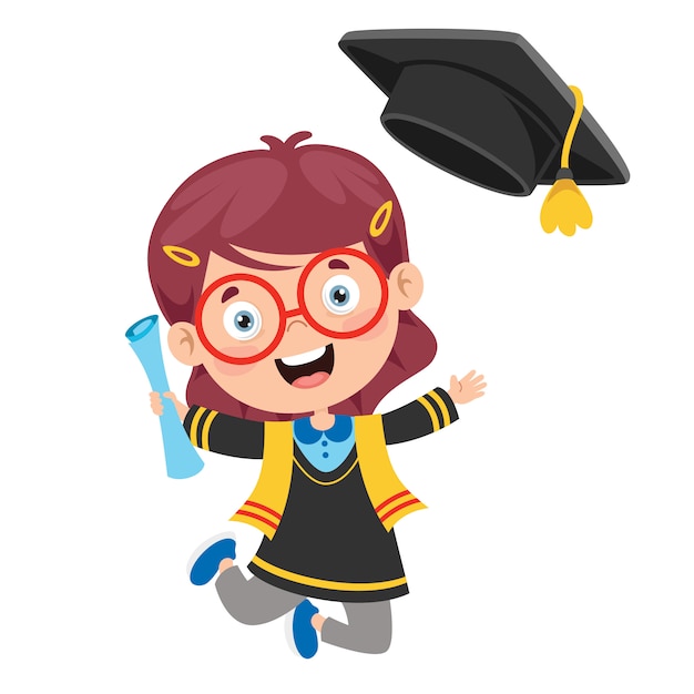 Cartoon Happy Kid In Graduation Costume