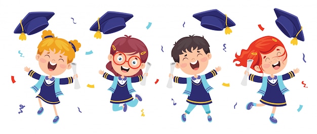 Cartoon happy kid in graduation costume