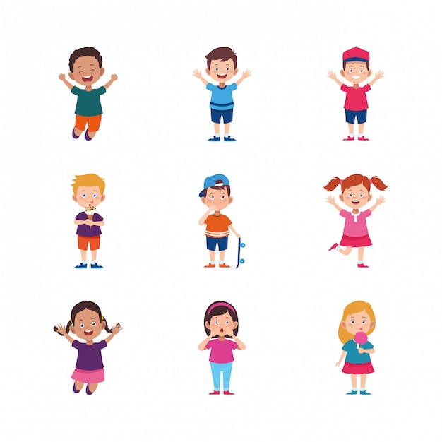 Vector cartoon happy kids icon set