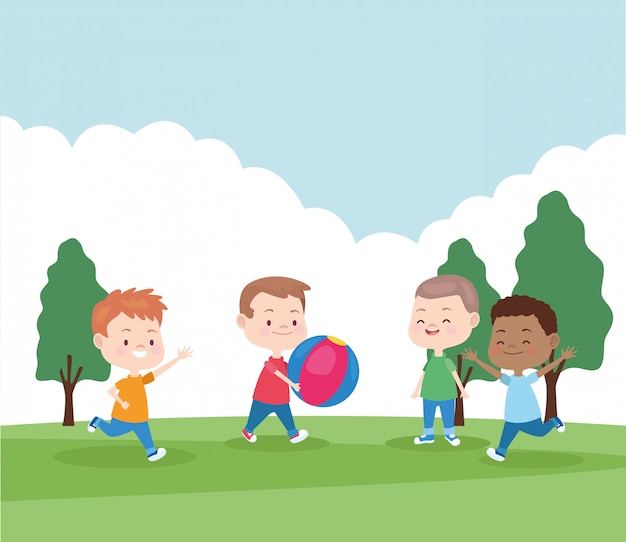 Vector cartoon happy kids in the park