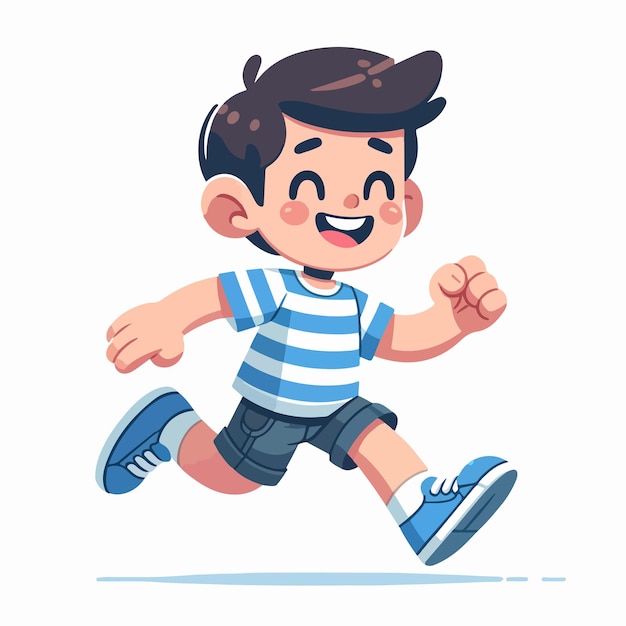cartoon of a happy kids running energetically He is depicted with a big smile