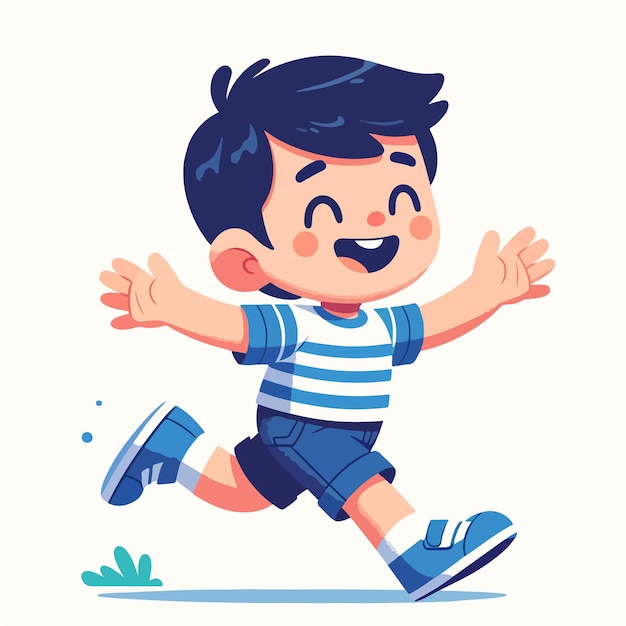 cartoon of a happy kids running energetically He is depicted with a big smile