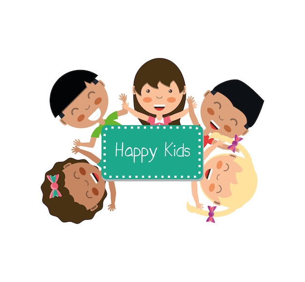 Cartoon happy kids with decorative banner