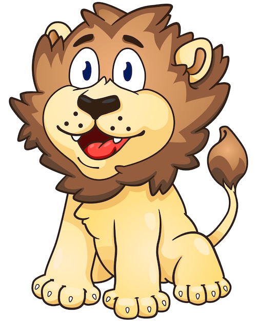 Vettore illustrazione di leone felice dei cartoni animati.