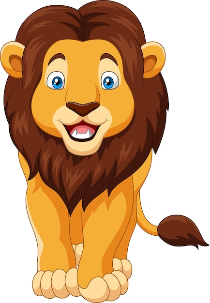 白い背景に漫画の幸せライオン