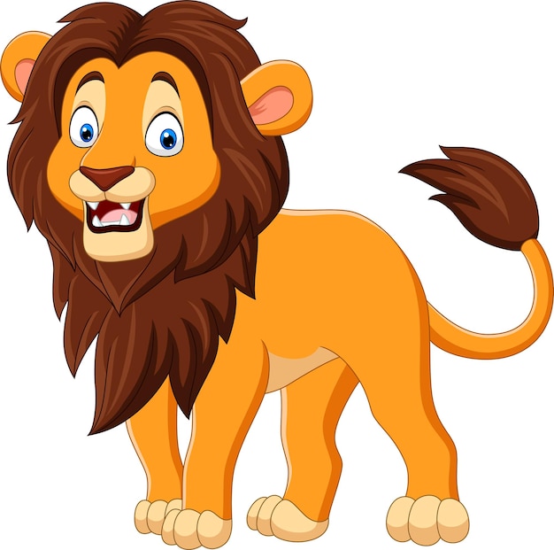 Vector cartoon happy lion isolated on white