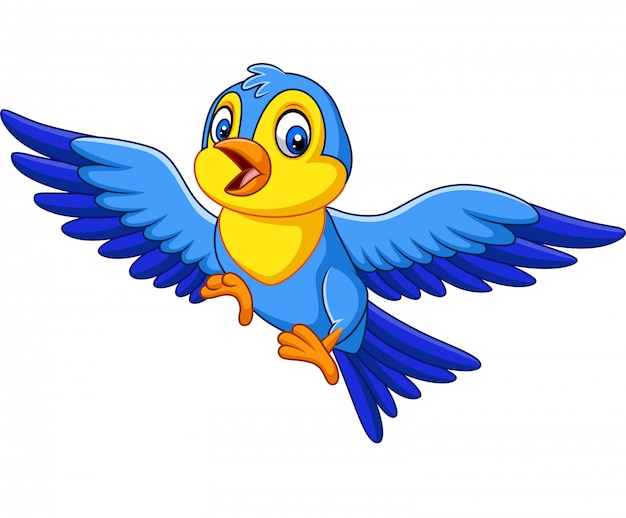 Cartoon happy little bird flying