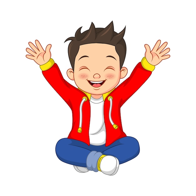 Premium Vector | Cartoon happy little boy sitting Premium Vector | Cartoon happy little boy sitting