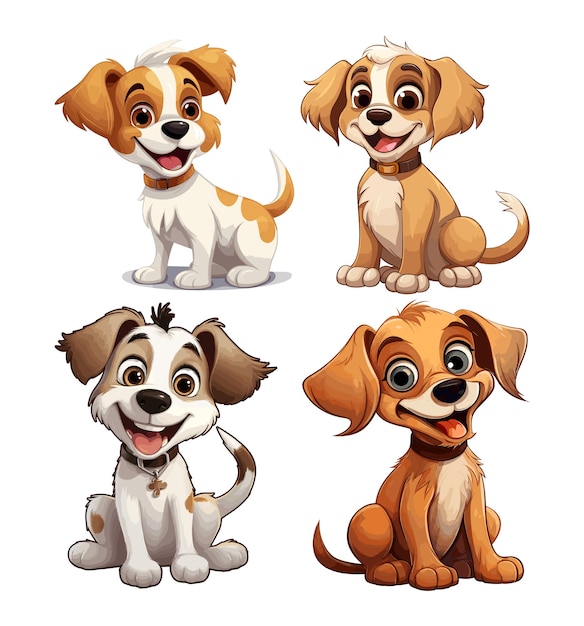 Cartoon happy little dogs set vector