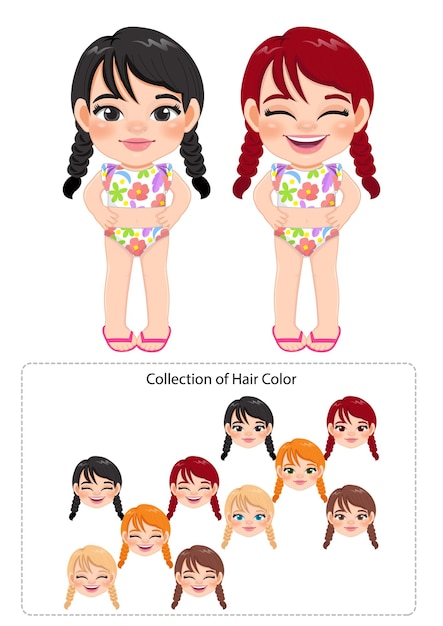 Cartoon happy little girl in a summer swimsuit vector