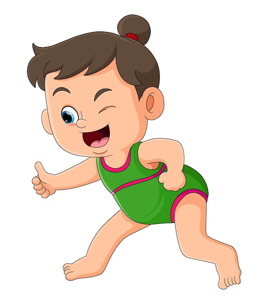 Cartoon happy little girl in swimsuit posing