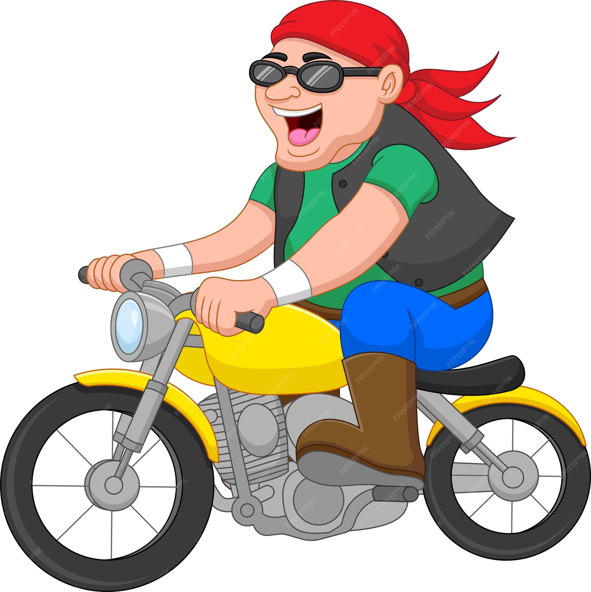 Premium Vector | Cartoon happy man riding a motorcycle