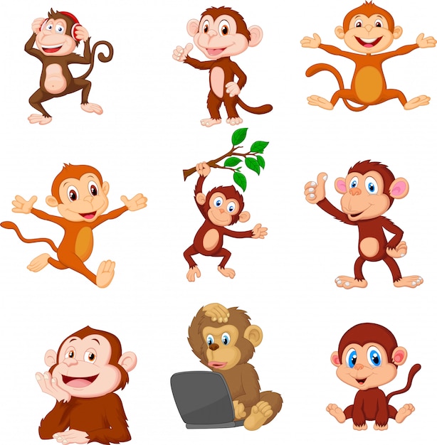 Cartoon happy monkeys collection set