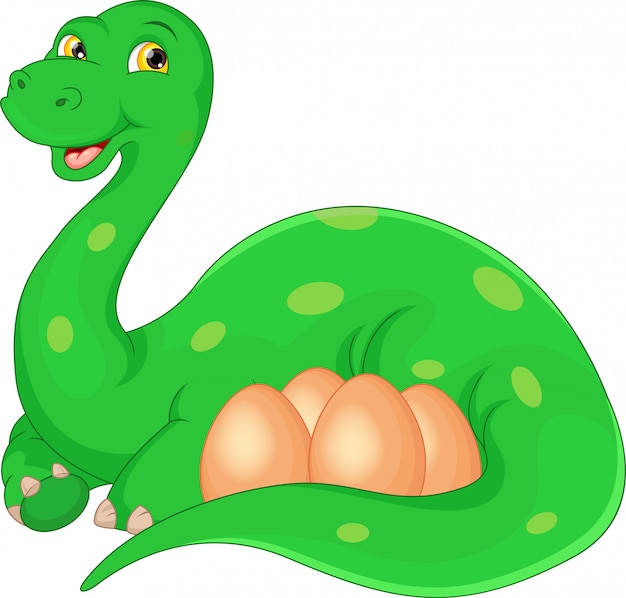 Cartoon happy mother and eggs dinosaur