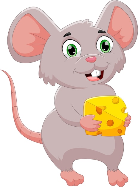Вектор Мультфильм счастливая мышь держит сыр