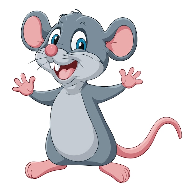 Cartoon happy mouse waving