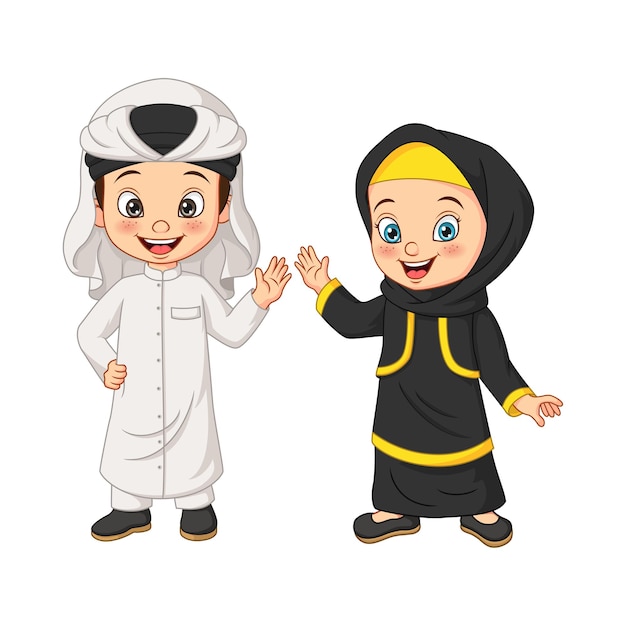 Cartoon happy muslim arabian kids