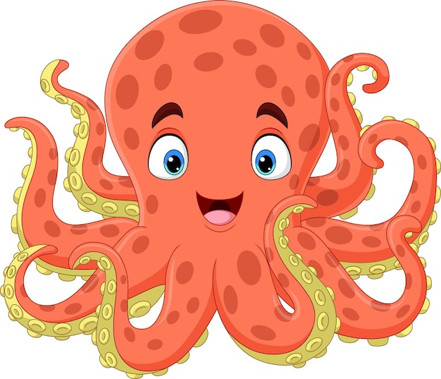 Cartoon happy octopus on white background