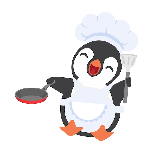 Vector cartoon happy penguin chef with cook hat