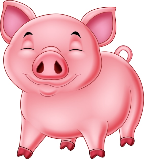 흰색 배경에 고립 된 만화 행복 돼지