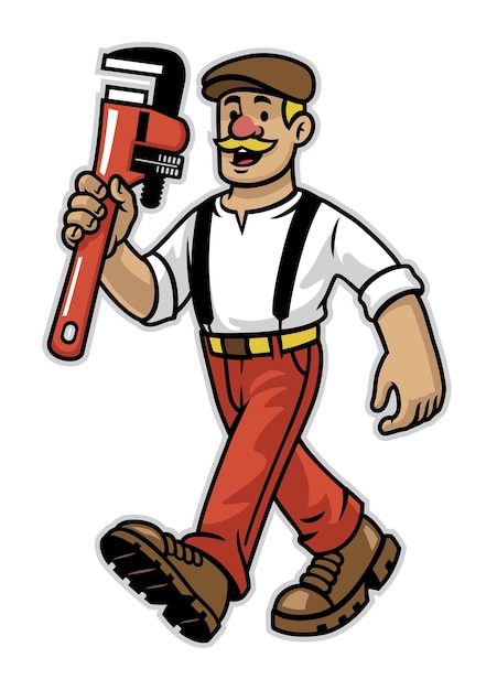 Vector cartoon happy plumber worker mascot