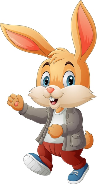 Vector cartoon happy rabbit on white background