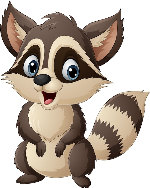 Vector cartoon happy raccoon on white background