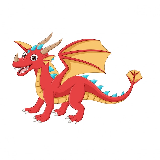 Cartoon happy red dragon on white