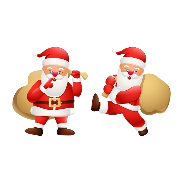 Cartoon happy Santa Claus holding a bag